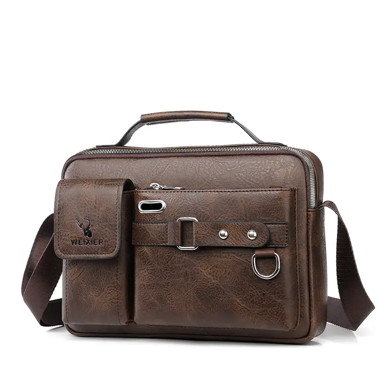 Men's Black Leather Shoulder Crossbody Bag Business Professional - Image 3