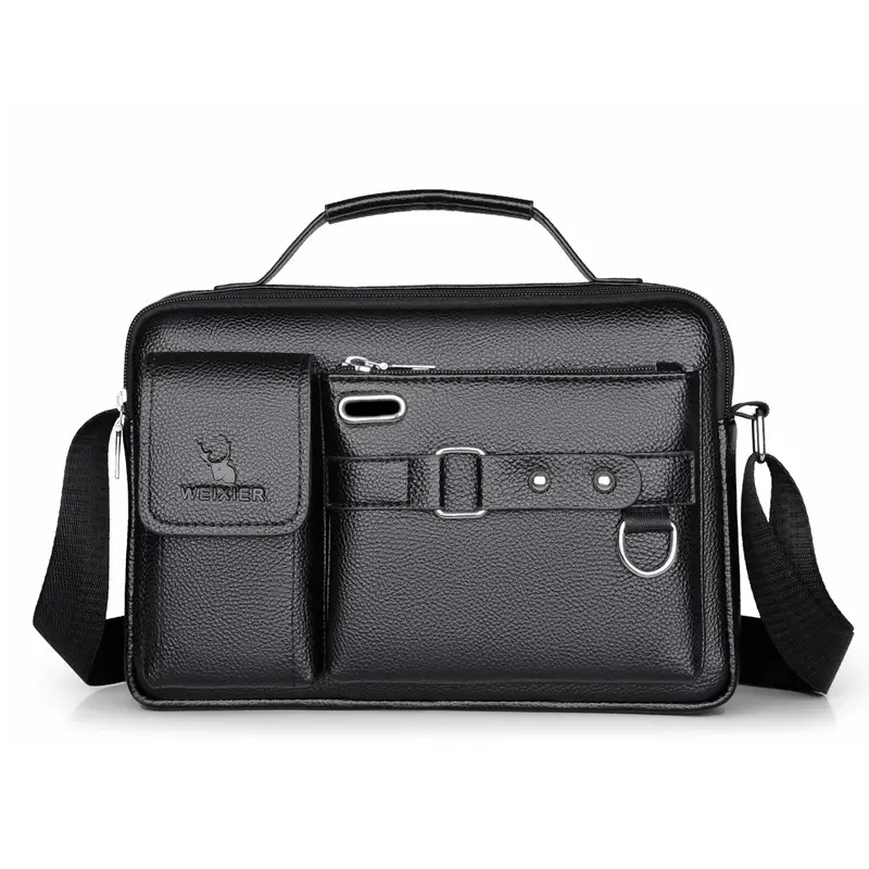 Men's Black Leather Shoulder Crossbody Bag Business Professional - Image 4