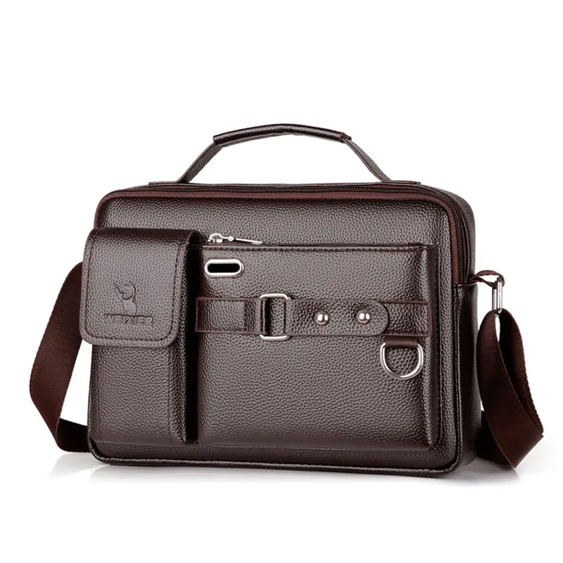 Men's Black Leather Shoulder Crossbody Bag Business Professional - Image 5