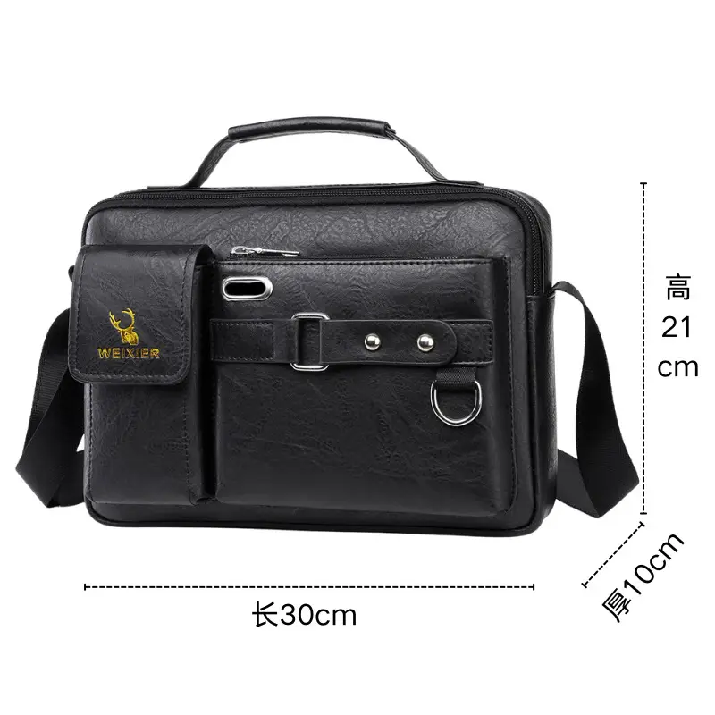 Men's Black Leather Shoulder Crossbody Bag Business Professional - Image 6