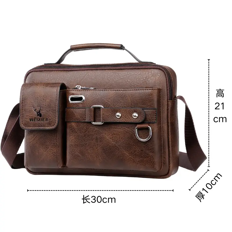 Men's Black Leather Shoulder Crossbody Bag Business Professional - Image 8