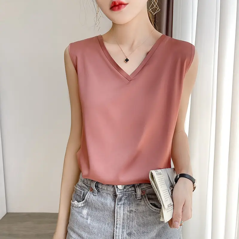 2022 V-Neck Silk Vest T-Shirt Outerwear - Image 6