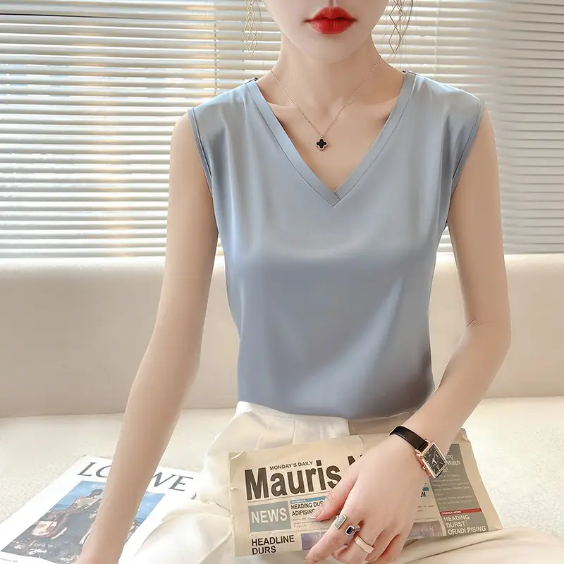 2022 V-Neck Silk Vest T-Shirt Outerwear - Image 7