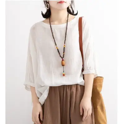 Women Loose Fit Purple T-Shirt with Drawstring Neck - Image 2