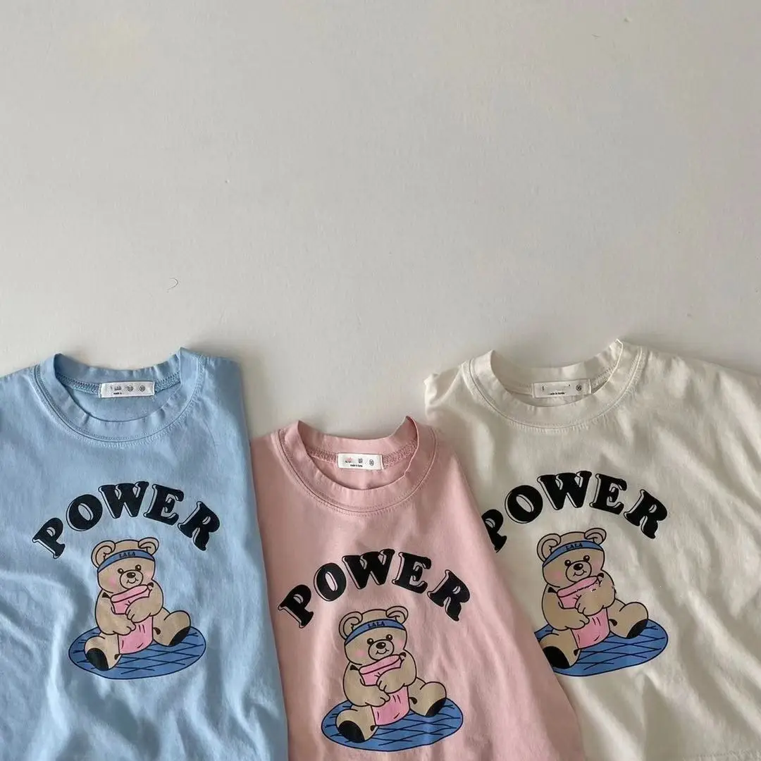 Pink Power Bear Short Sleeve T-Shirt for Boys Girls