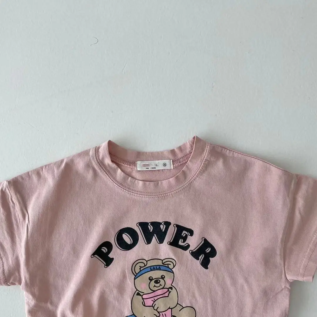 Pink Power Bear Short Sleeve T-Shirt for Boys Girls