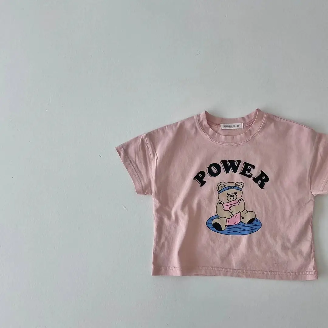 Pink Power Bear Short Sleeve T-Shirt for Boys Girls