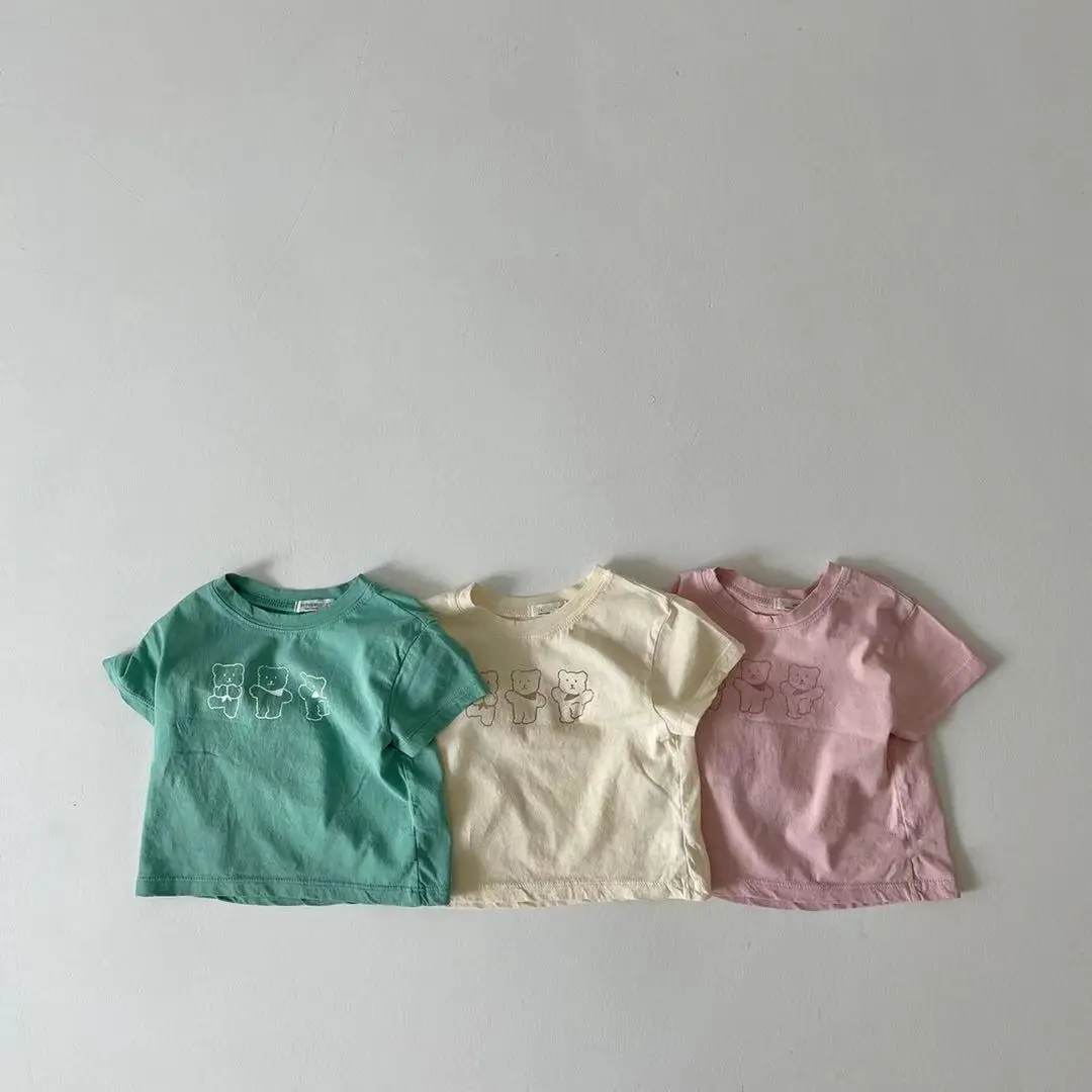 INS Baby's Short Sleeve T-Shirt Three Action Bear Bear Crewneck - Image 4