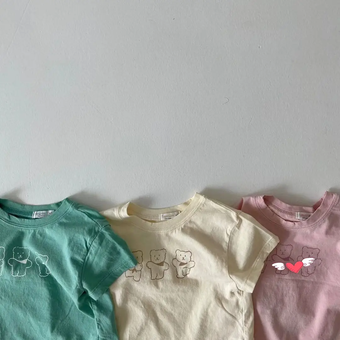 INS Baby's Short Sleeve T-Shirt Three Action Bear Bear Crewneck - Image 5