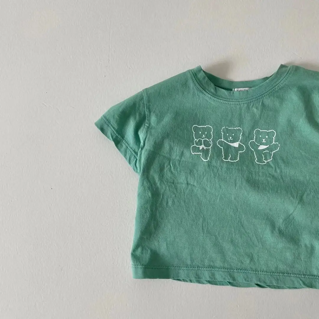INS Baby's Short Sleeve T-Shirt Three Action Bear Bear Crewneck - Image 7