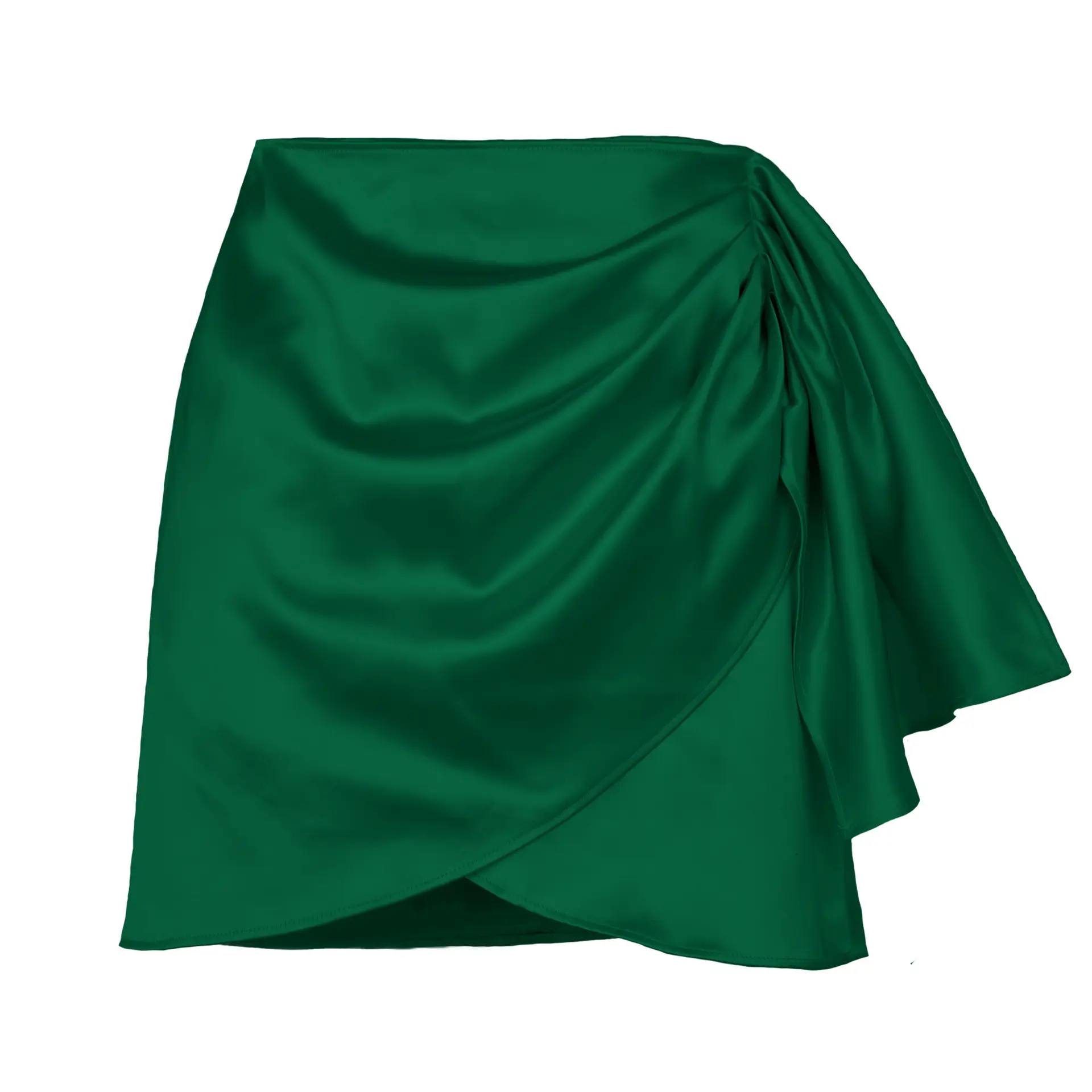 2022 Green Satin Pleated Skirt Set High Waist Shorts - Image 9