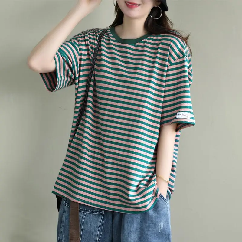 Women Striped Short Sleeve T-Shirt 2025 Summer - Image 2