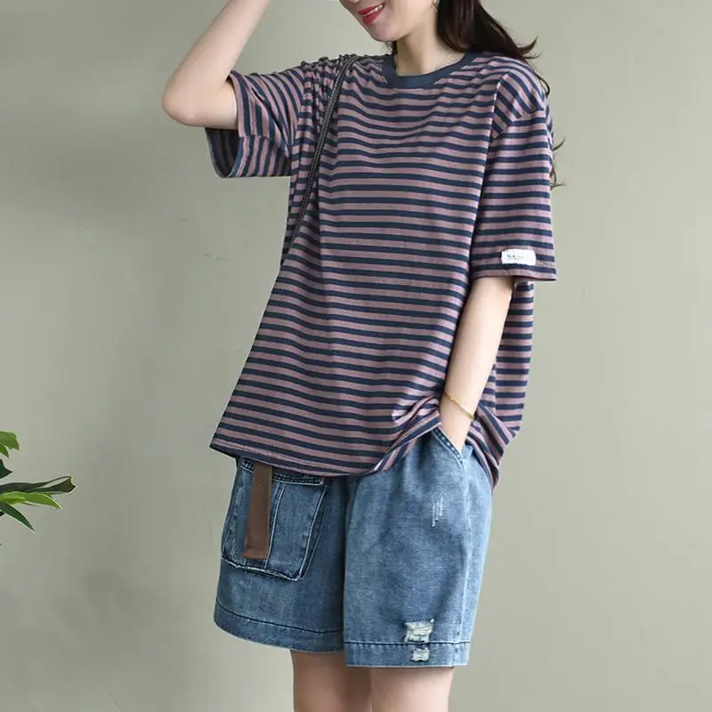 Women Striped Short Sleeve T-Shirt 2025 Summer - Image 4