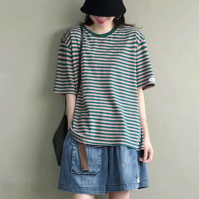 Women Striped Short Sleeve T-Shirt 2025 Summer - Image 5