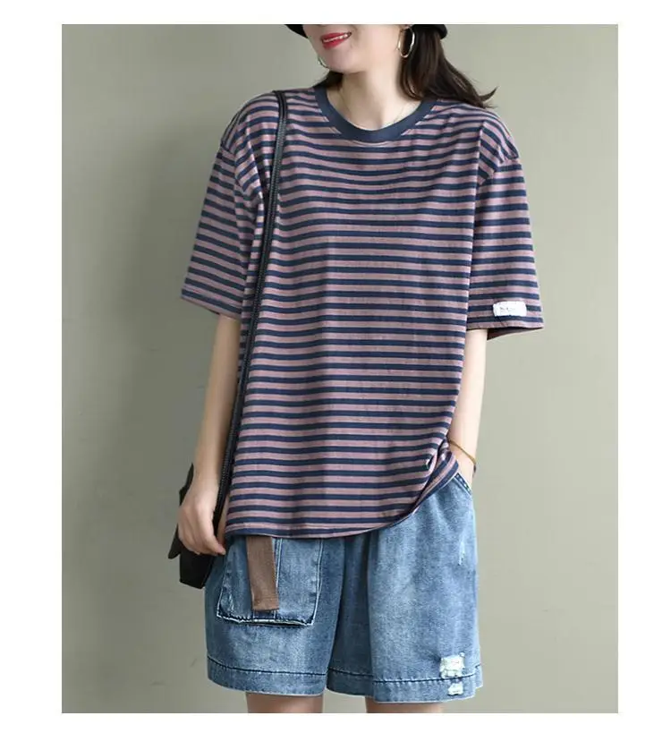 Women Striped Short Sleeve T-Shirt 2025 Summer — feature 10