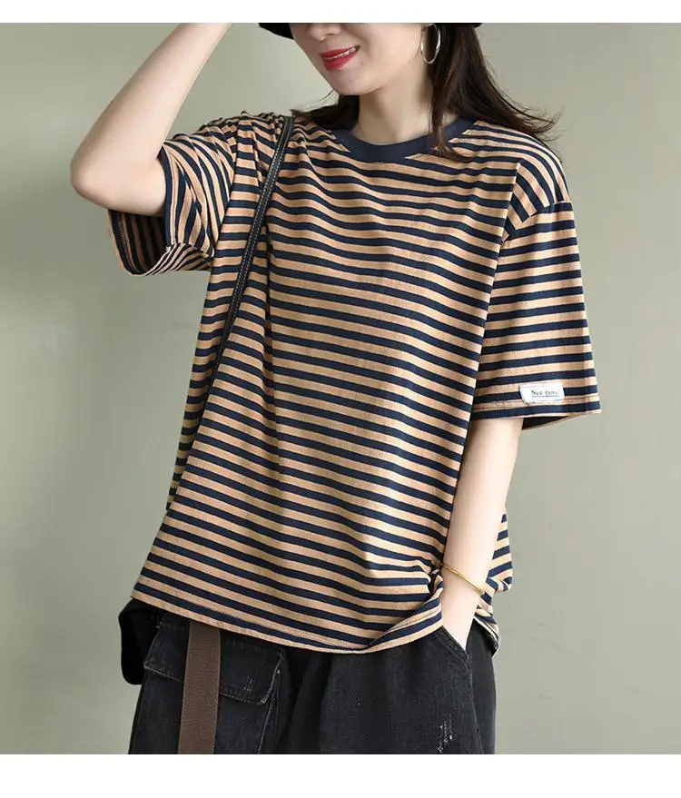 Women Striped Short Sleeve T-Shirt 2025 Summer — feature 14