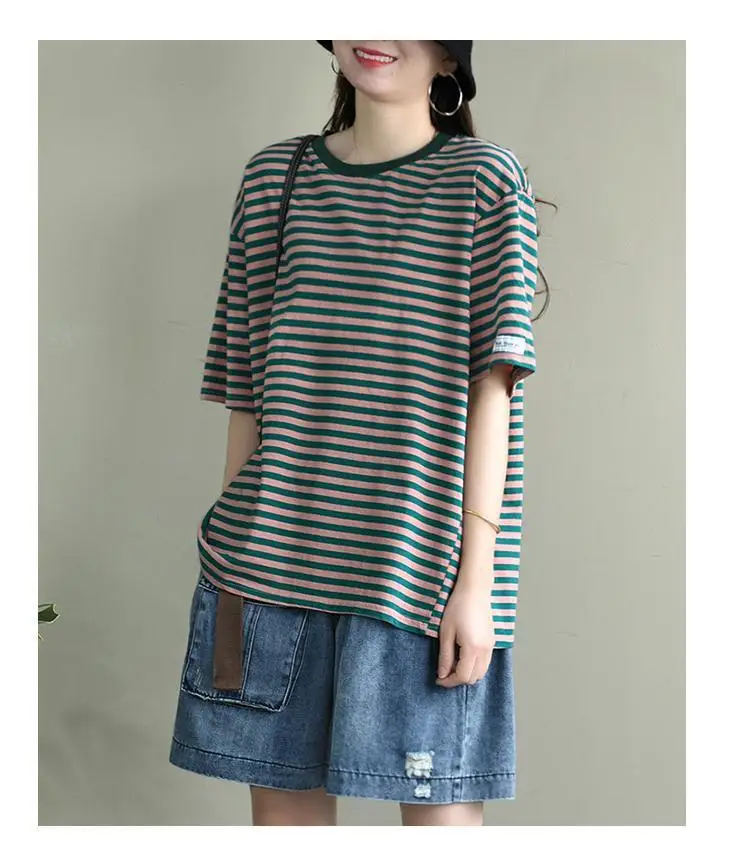 Women Striped Short Sleeve T-Shirt 2025 Summer — feature 17