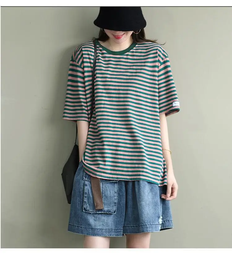 Women Striped Short Sleeve T-Shirt 2025 Summer — feature 18