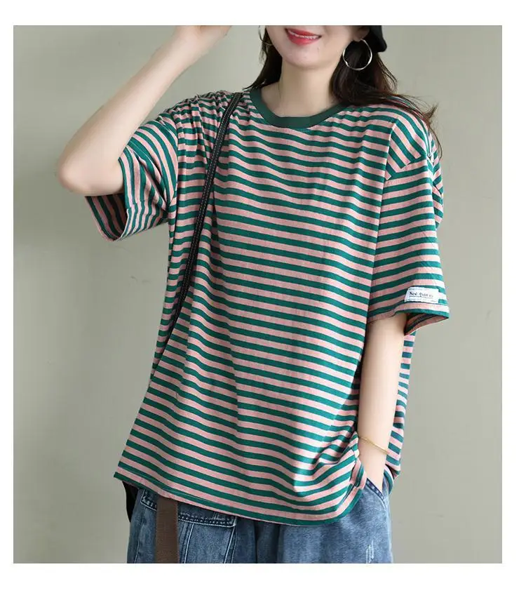 Women Striped Short Sleeve T-Shirt 2025 Summer — feature 21