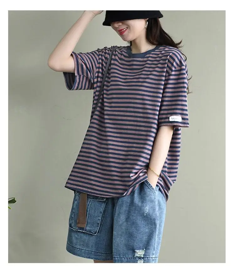Women Striped Short Sleeve T-Shirt 2025 Summer — feature 8