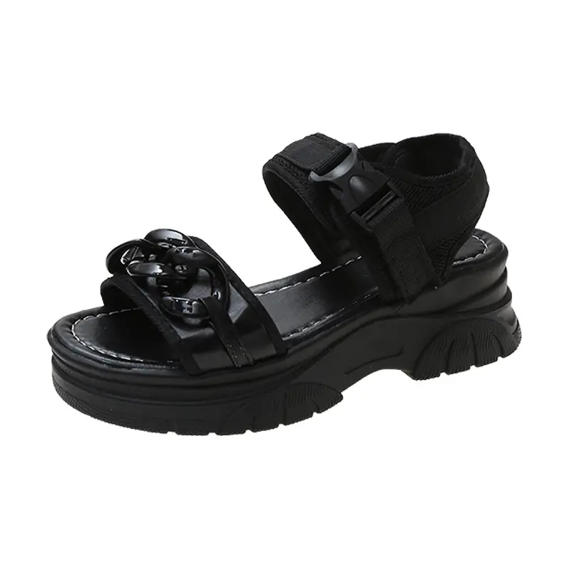 Women Grey Platform Sandals with Velcro Buckle