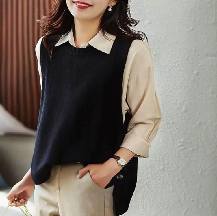 Women's Blue Knit Sleeveless Vest 2023 Spring - Image 5