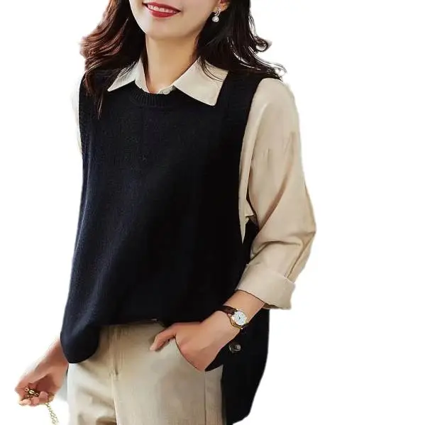 Women's Blue Knit Sleeveless Vest 2023 Spring - Image 8