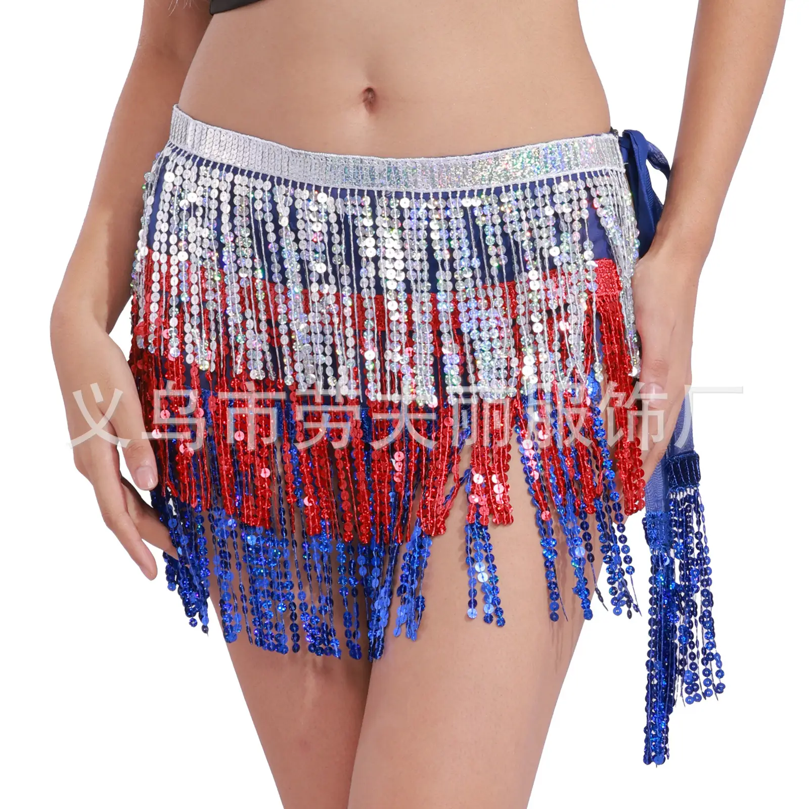Orange Sequined Tassel Waist Chain Indian Dance Skirt - Image 13