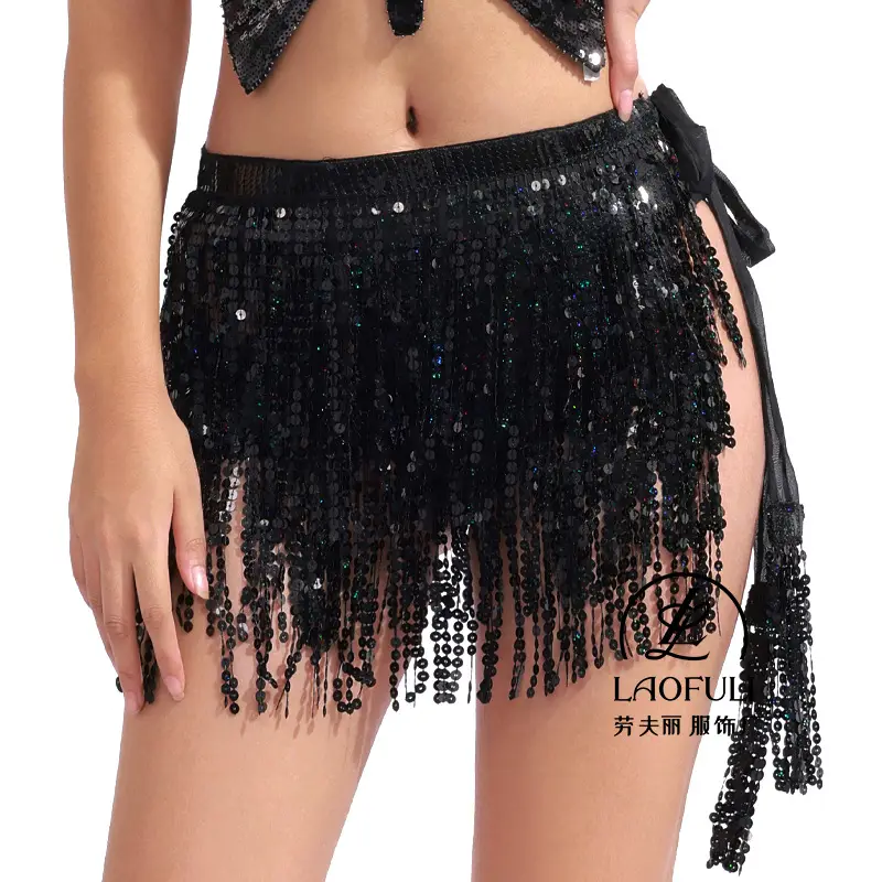 Orange Sequined Tassel Waist Chain Indian Dance Skirt - Image 15