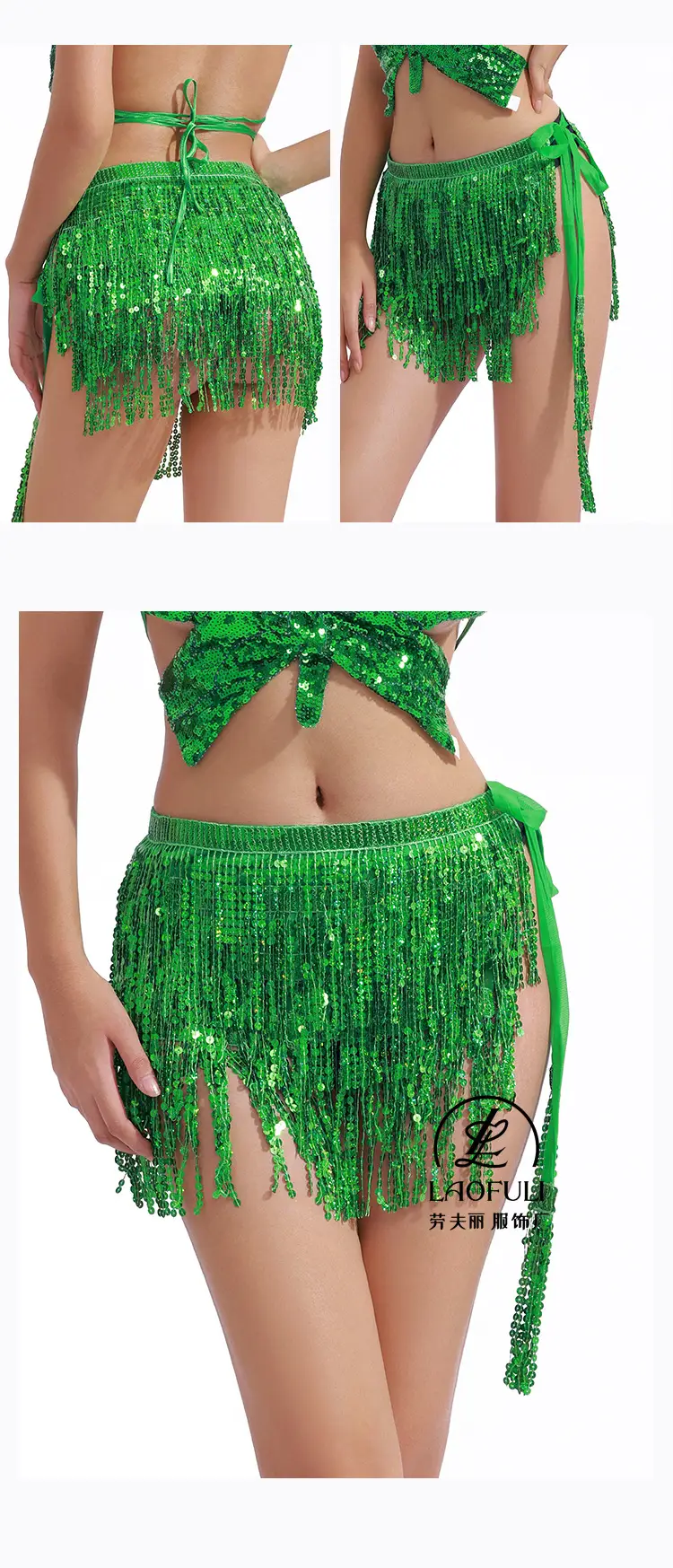 Orange Sequined Tassel Waist Chain Indian Dance Skirt — feature 13