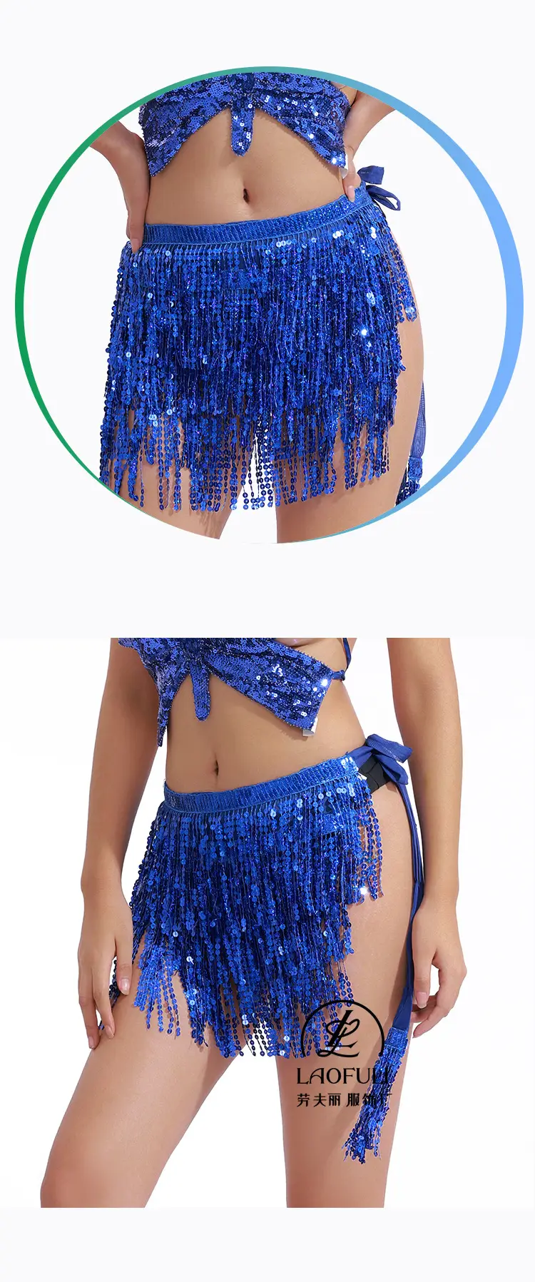 Orange Sequined Tassel Waist Chain Indian Dance Skirt — feature 14