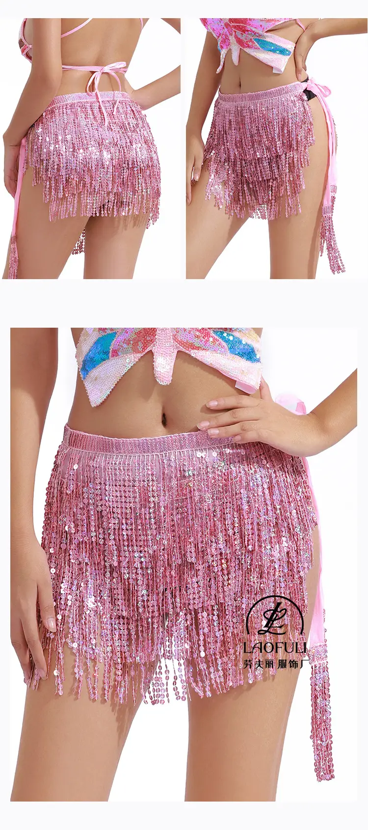Orange Sequined Tassel Waist Chain Indian Dance Skirt — feature 16