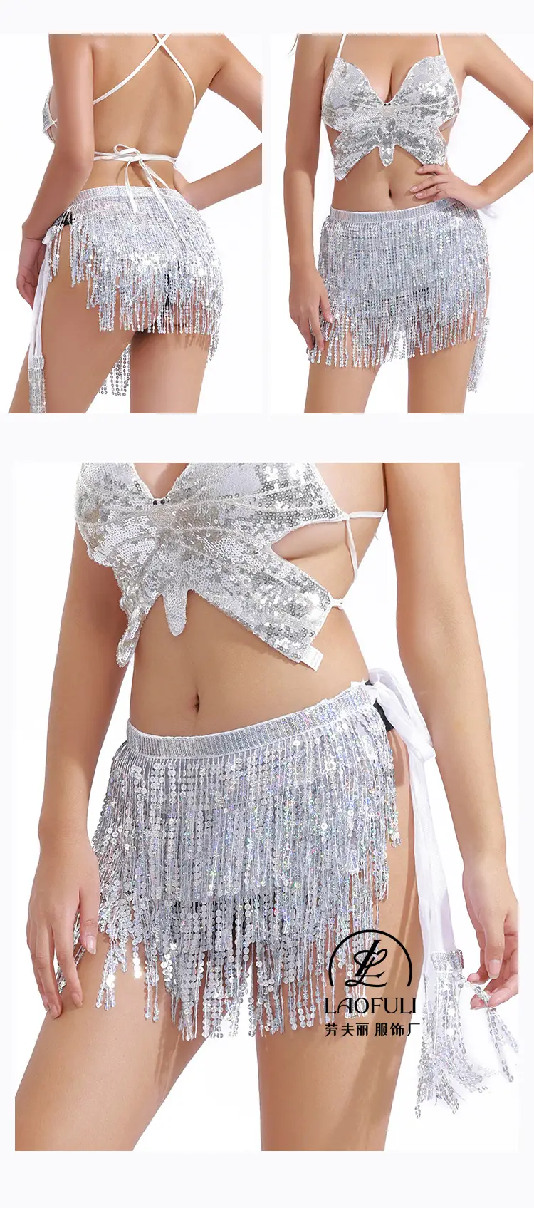 Orange Sequined Tassel Waist Chain Indian Dance Skirt — feature 8