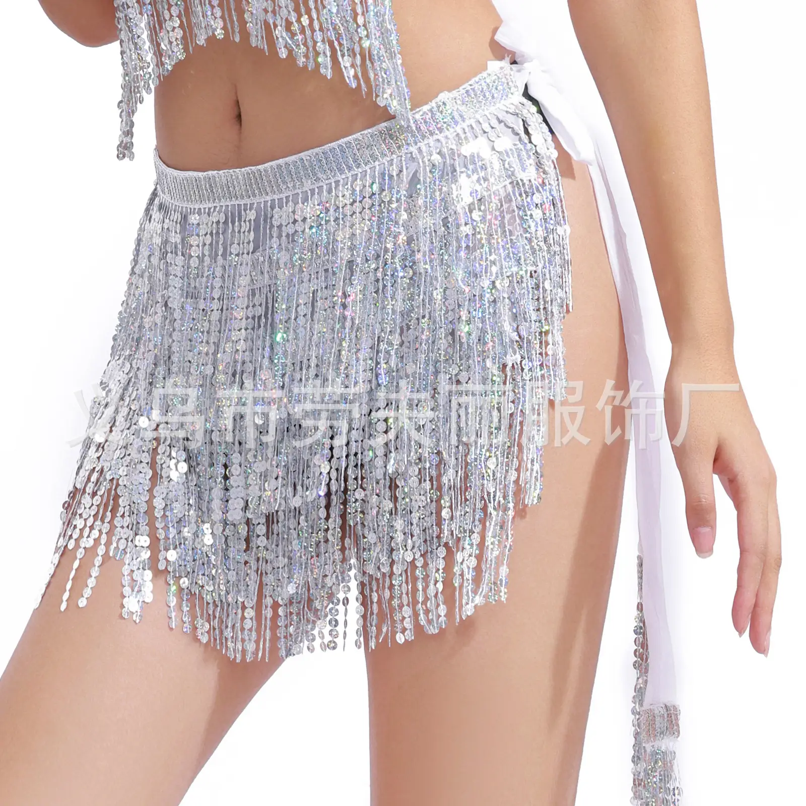 Orange Sequined Tassel Waist Chain Indian Dance Skirt - Image 10