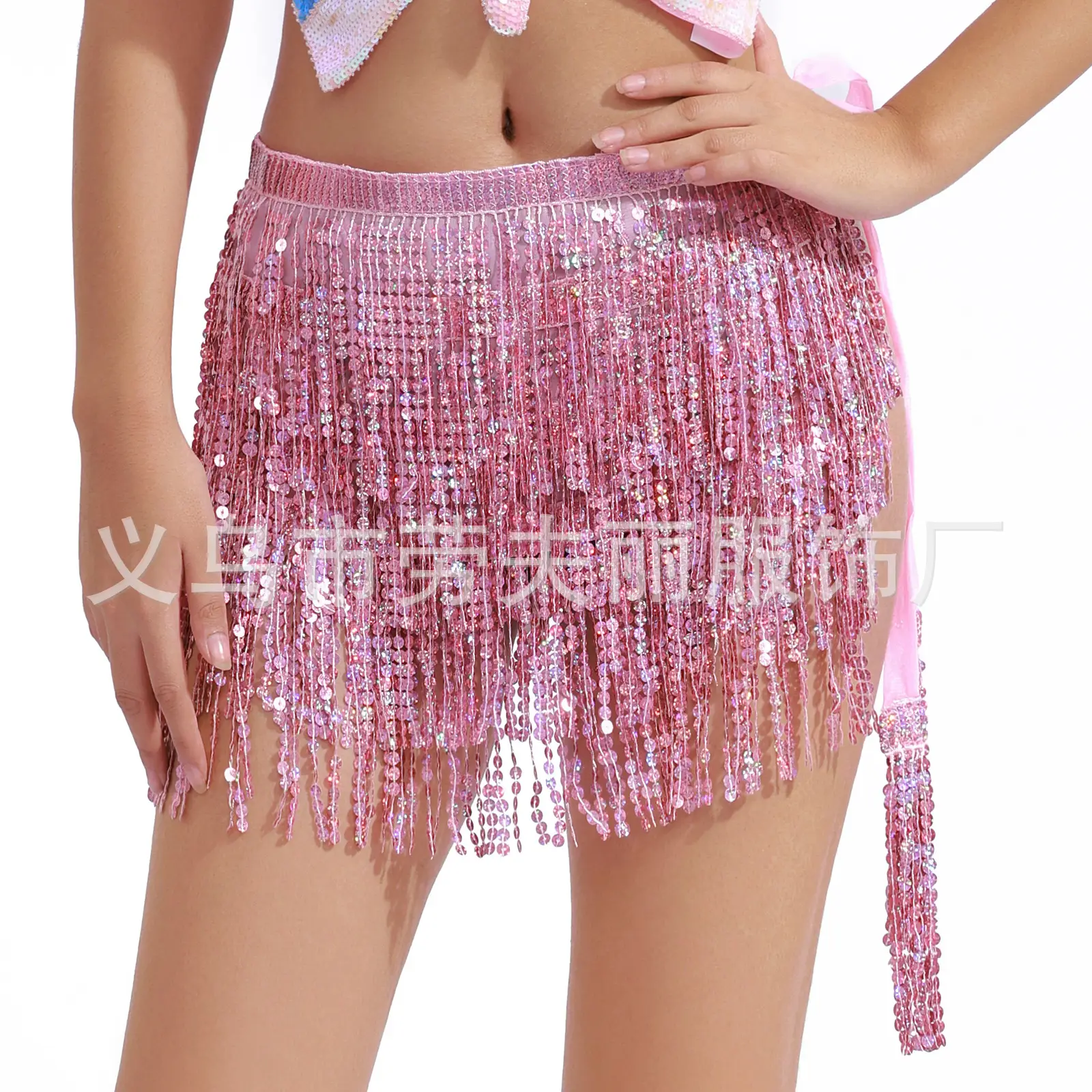 Orange Sequined Tassel Waist Chain Indian Dance Skirt - Image 11
