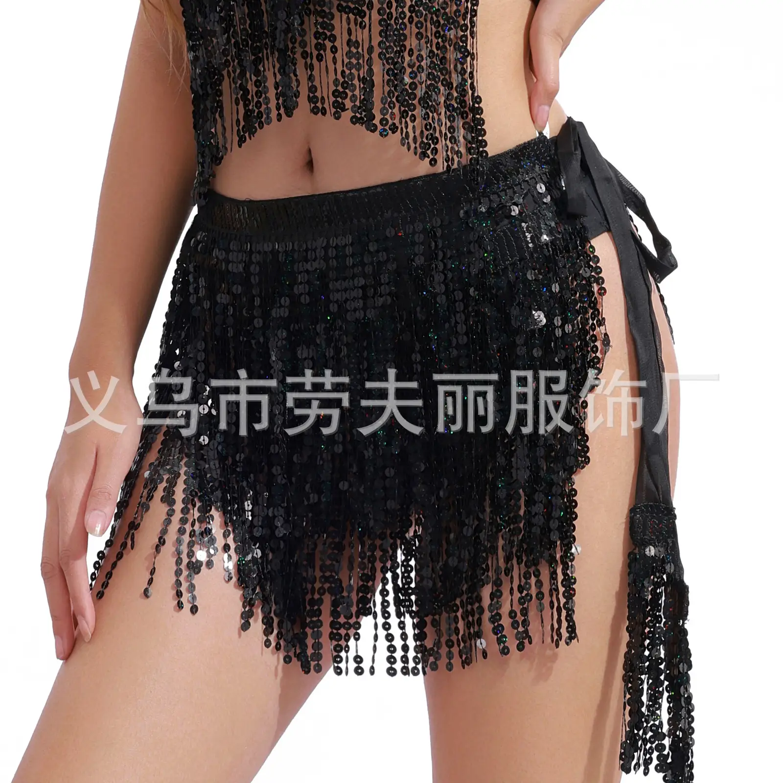 Orange Sequined Tassel Waist Chain Indian Dance Skirt - Image 4