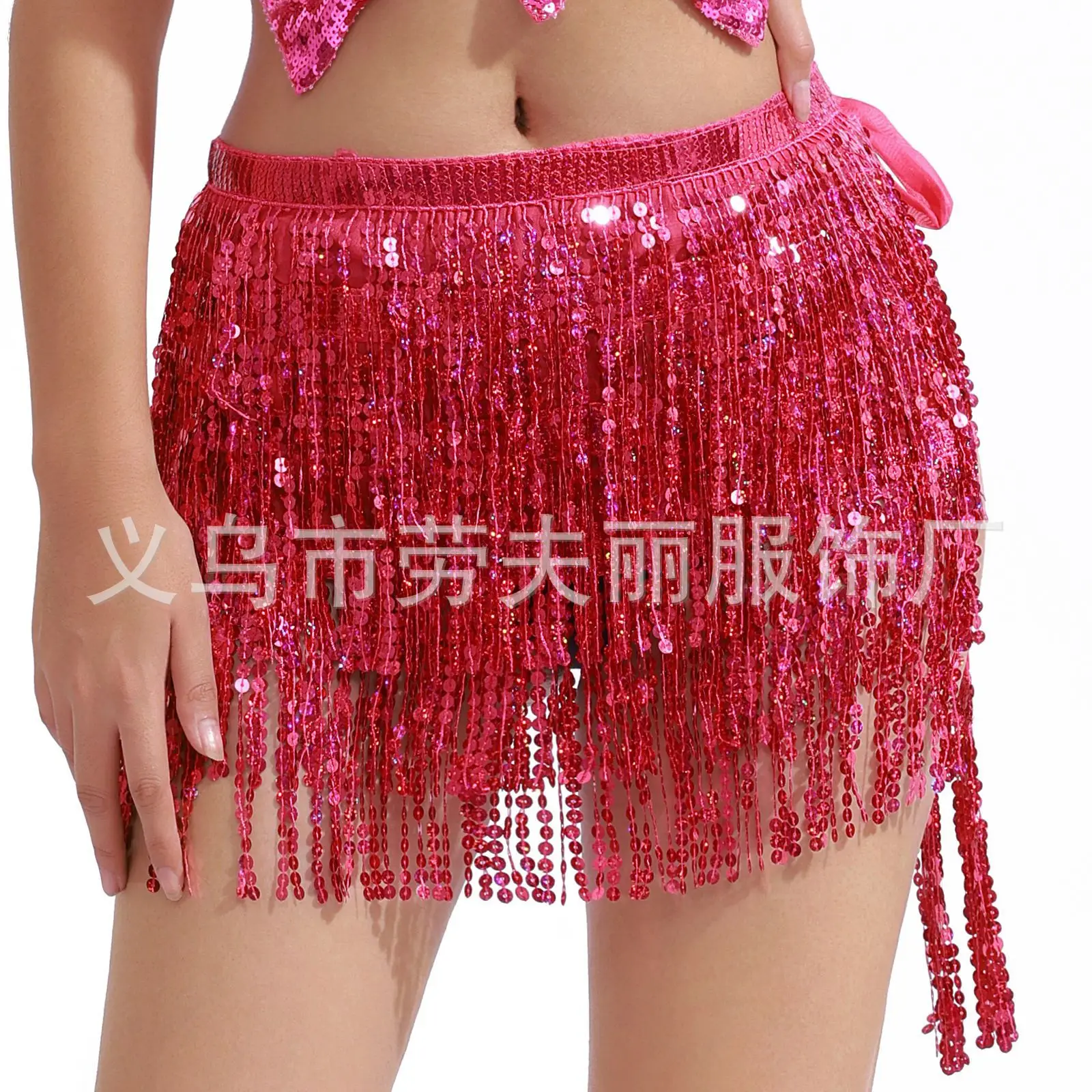 Orange Sequined Tassel Waist Chain Indian Dance Skirt - Image 8