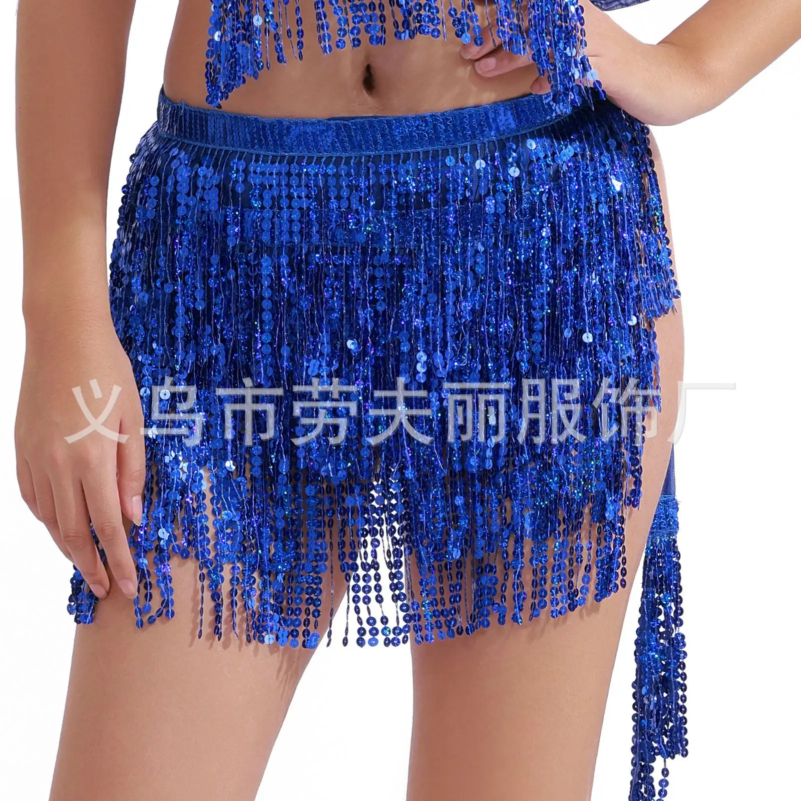 Orange Sequined Tassel Waist Chain Indian Dance Skirt - Image 9