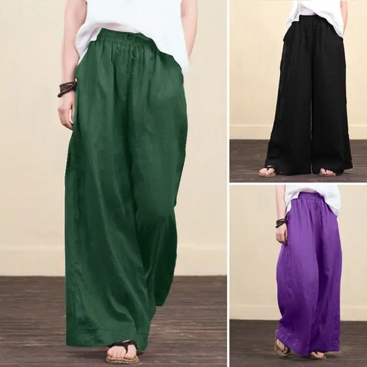 Purple Wide-Leg Casual Pants Large Women