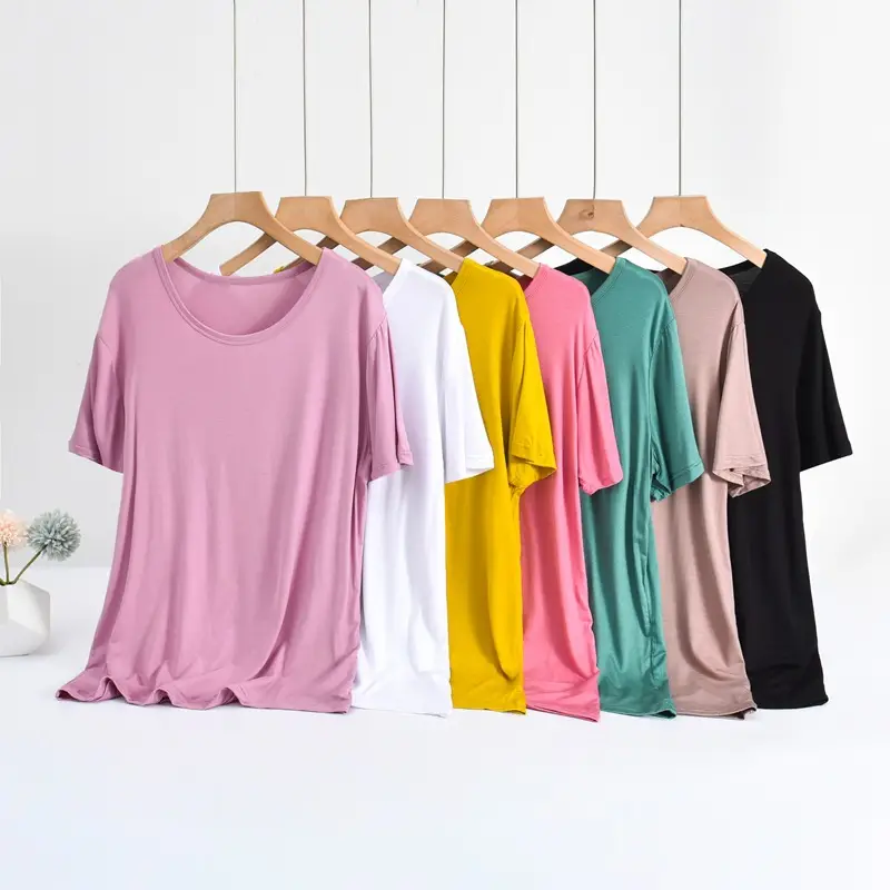 Women Loose T-Shirt Brown Solid Color Large - Image 8