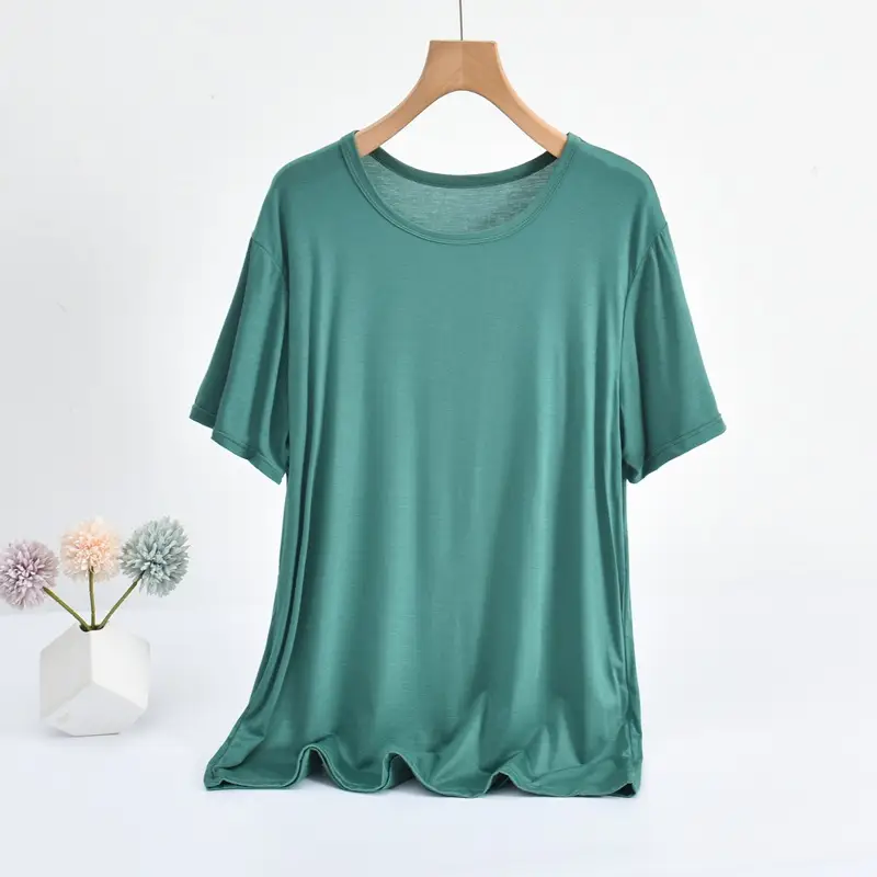 Women Loose T-Shirt Brown Solid Color Large - Image 2
