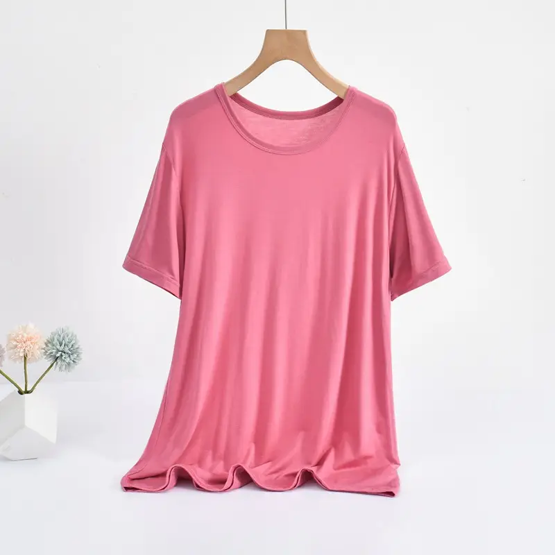 Women Loose T-Shirt Brown Solid Color Large - Image 6
