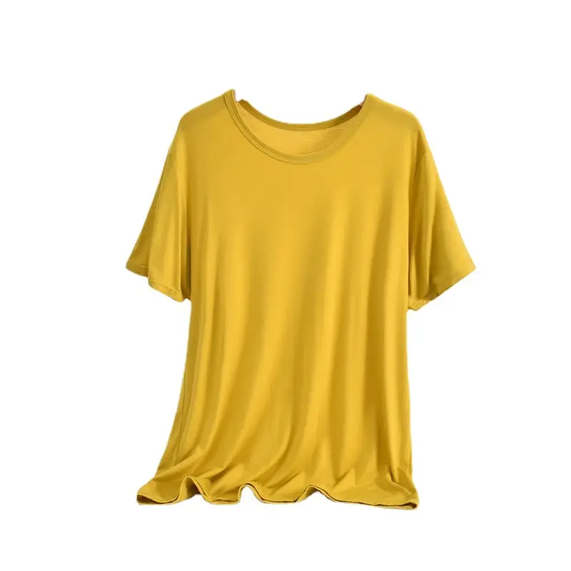 Women Loose T-Shirt Brown Solid Color Large - Image 9