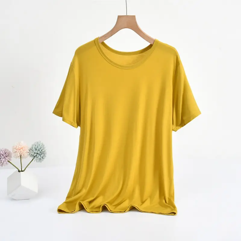 Women Loose T-Shirt Brown Solid Color Large - Image 3