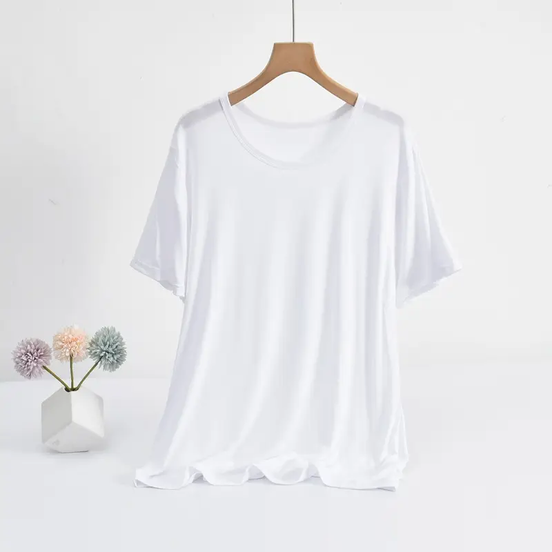 Women Loose T-Shirt Brown Solid Color Large - Image 5