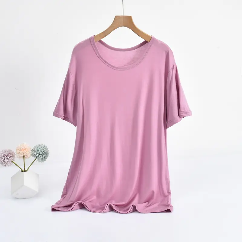 Women Loose T-Shirt Brown Solid Color Large - Image 7