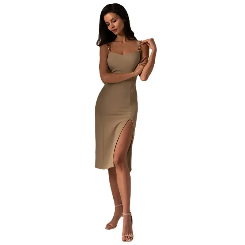 European American Cross-Border Slim U-Neck Dress with Slit Hip Cover - Image 7