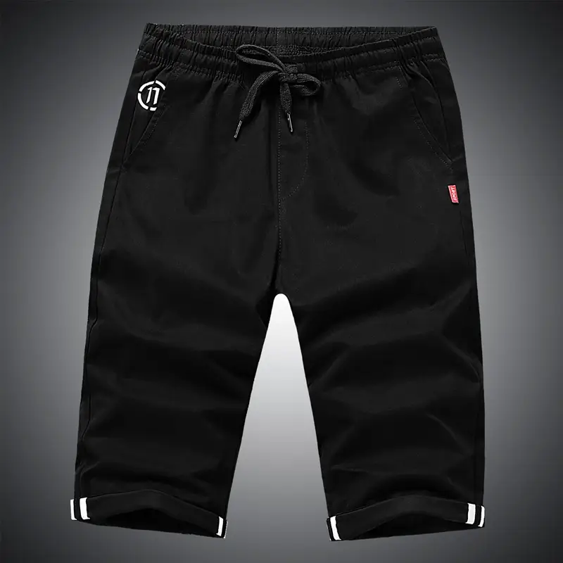 Men Navy Blue Cotton Capri Shorts Summer Casual