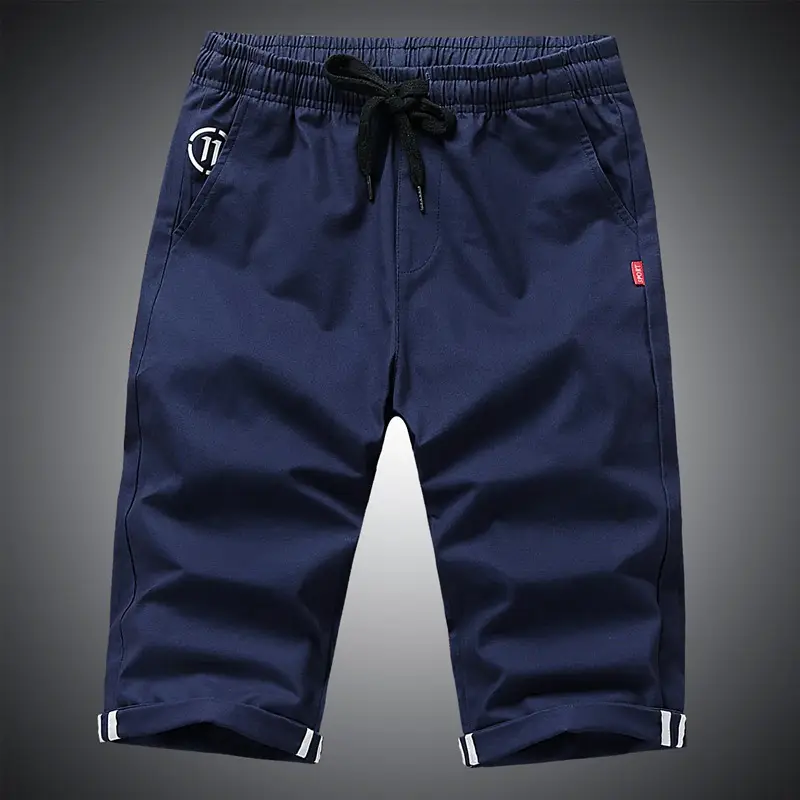 Men Navy Blue Cotton Capri Shorts Summer Casual