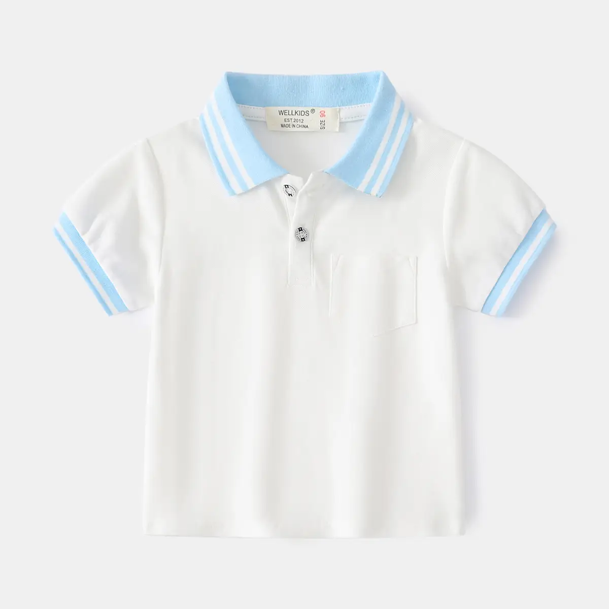 2023 Boys Cotton Polo Shirt White Blue Lapel - Image 2